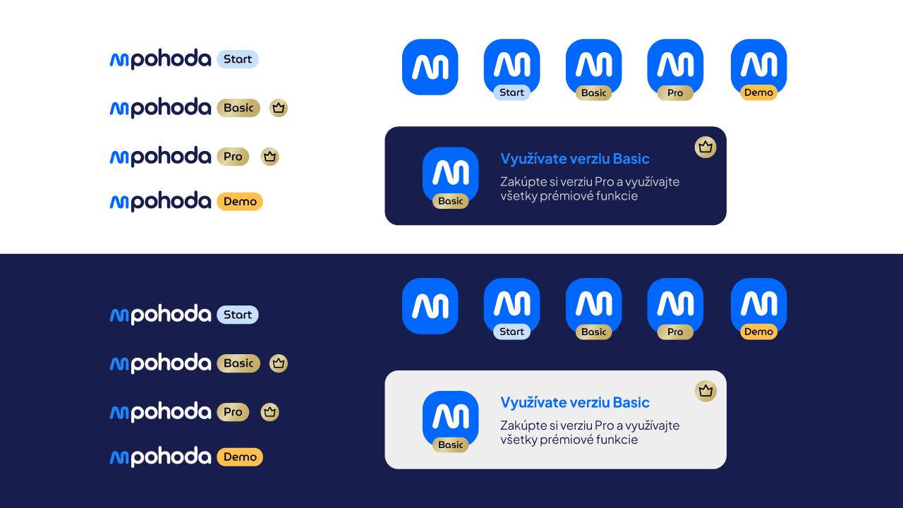 Nové logo a farby mPohody vystihujúce dynamiku, inovatívnosť a dôveryhodnosť fakturačnej aplikácie