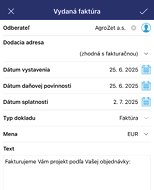 Detail vydanej faktúry v mobilnej aplikácii mPohoda
