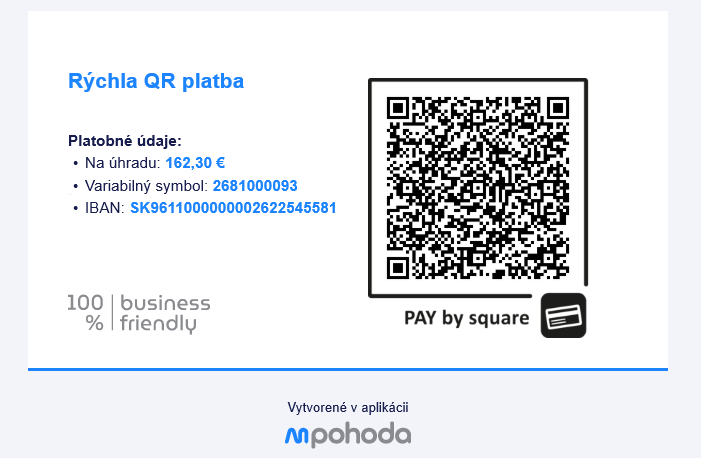Upomienka obsahuje aj QR kód na rýchlu úhradu